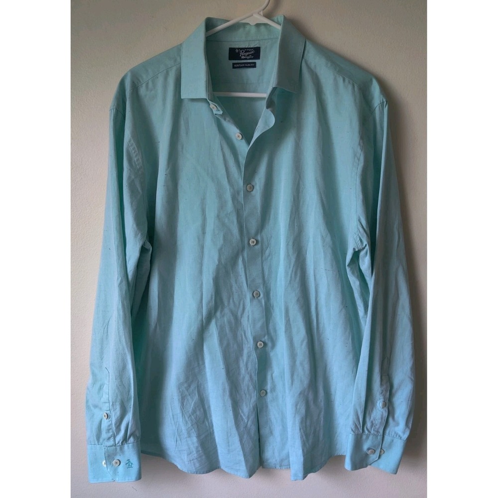 Original Penguin Mens Heritage Slim Fit Long Sleeve Button Down Size 16.5 34/35‎